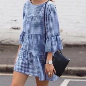 Zara Blue Gingham Dress Size Medium